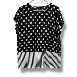 Doe & Rae Black White Stripe Polka Dot Blouse Women’s Size Small‎ Workwear